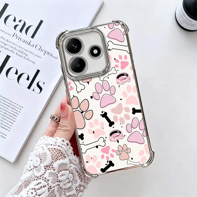 Dog Footprint Paw Cute Pattern Plating Phone Case For Xiaomi Redmi Note 14 15 Pro Plus 13 12 11 11S 11T 10 9S 9 5G Anti-Fall Air