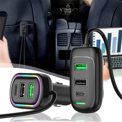 Автомобильное зарядное устройство с 6 портами USB Type-C спереди и сзади, с подсветкой RGB, адаптер питания для быстрой зарядки iPhone и планшета