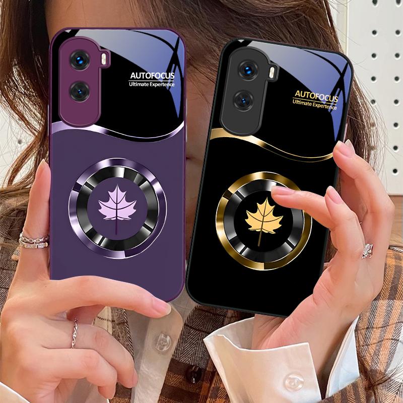 Круглая кленовый лист зеленый Для Honor 200 90 8X 9X Pro Lite P50 P40 Nova 10 11i P60 Magic4 6 Mate 20 50 Закаленное стекло Чехол для телефона