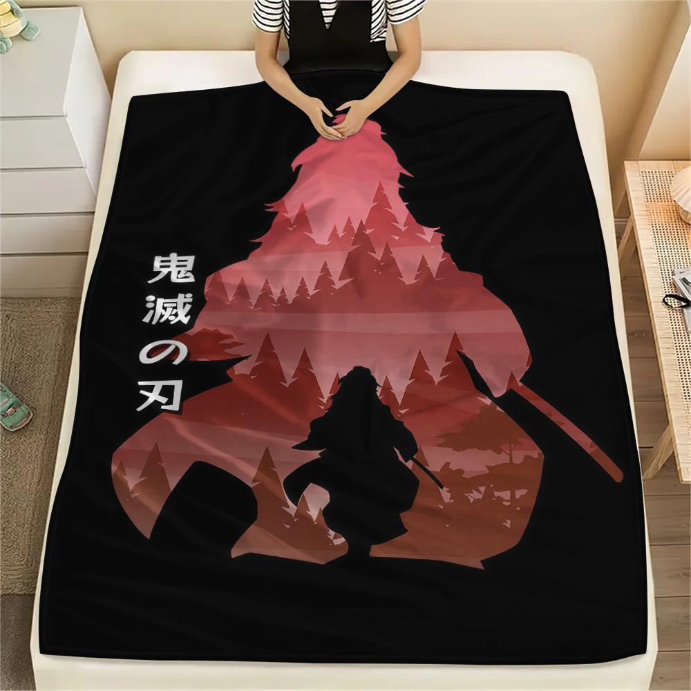 1PC Demon Slayer Black Patterned Flannel Blanket Suitable For All Seasons For Home Decor Warmth And Comfort Gifts Holiday Present