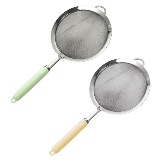 Сетчатый фильтр из нержавеющей стали 304, эргономичная ручка, мелкоячеистый фильтр, ложка, проволочный просеиватель для муки, металлический дуршлаг, скиммер, кухонные принадлежности