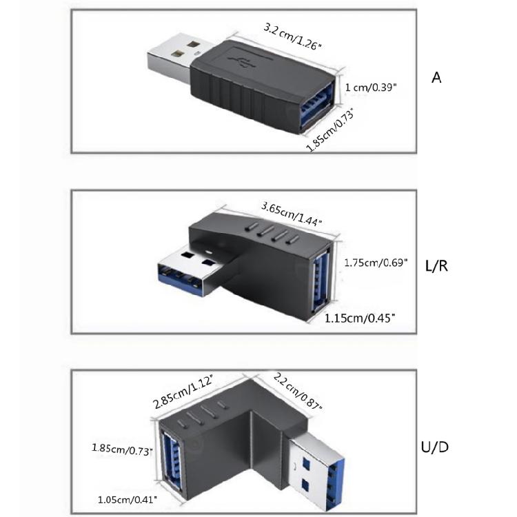 Угловой адаптер-конвертер-удлинитель USB 3.0/2.0 (гнездо) на USB 3.0/2.0 (вилка) 10 Гбит/с для синхронизации данных на ноутбуке, телефоне