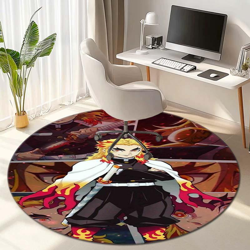 Classic Japanese-style cartoon Demon Slayer round rug, home soft decorative anti-slip yoga mat and chair mat, outdoor floor mat carpet K31