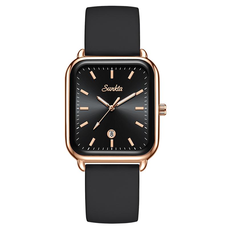 SUNKTA Women's Watches Original Leather Strap Fashion Square Waterproof Luminous Women's Quartz Wristwatches With Gift Box