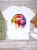 (Asian Size) Women Lip Sweet Watercolor Cute 90s Short Sleeve Fashion Print Lady Tee Top Clothing Casual Tshirt Female Graphic T-shirts