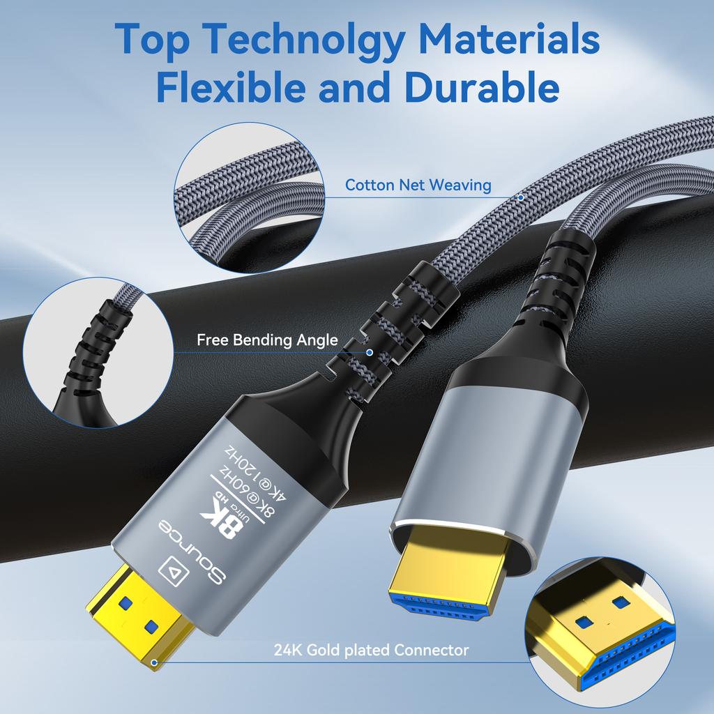 8K Fiber Optic HDMI Cable 8K60Hz 4K120 HDMI 2.1 Cable Dynamic HDR/eARC/HDCP 2.3 Compatible with LG Samsung Sony TV /PS5/Blu-ray