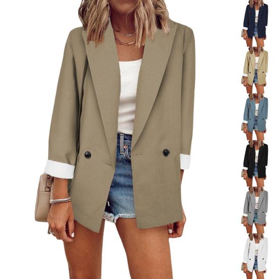 Блейзер офисный однобортный с длинным рукавом и большими карманами, модный, однотонный, с лацканами, для офиса