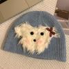 Dog Trendy Knitted Plush Winter Hat For Women Soft And Warm Fashionable Accessory