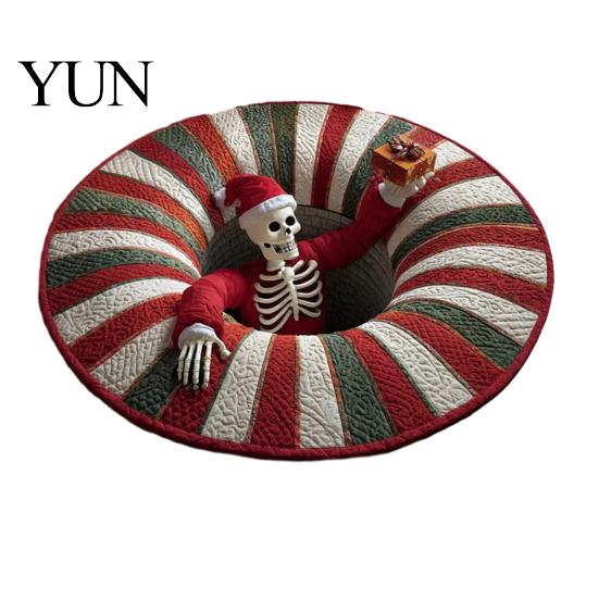 Indoor Holiday Decoration Round Christmas Rug, 39" Imitation Cashmere Santa Snowflake Pattern, Winter Home Decor Area Rug for Living Room Bedroom