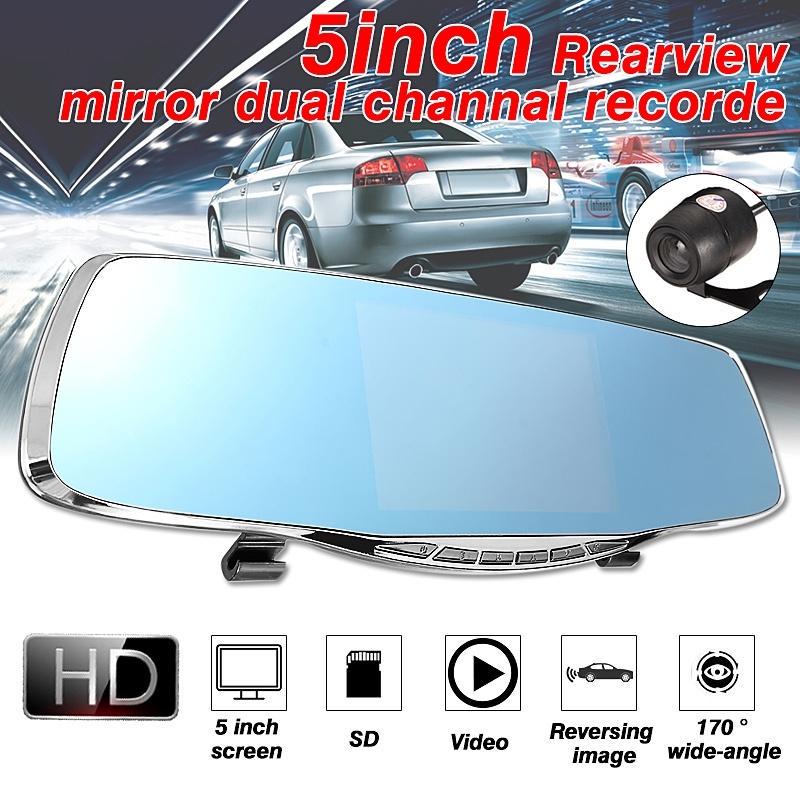 5-дюймовый HD 1080P светодиодный экран G-сенсор с двумя объективами G-сенсор зеркало заднего вида Автомобильный видеорегистратор ночного видения