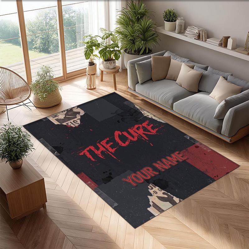 The Cure Crystal Velvet Rug, Custom Name Text Personalized Non‑Slip Floor Mat for Home Decor Gift