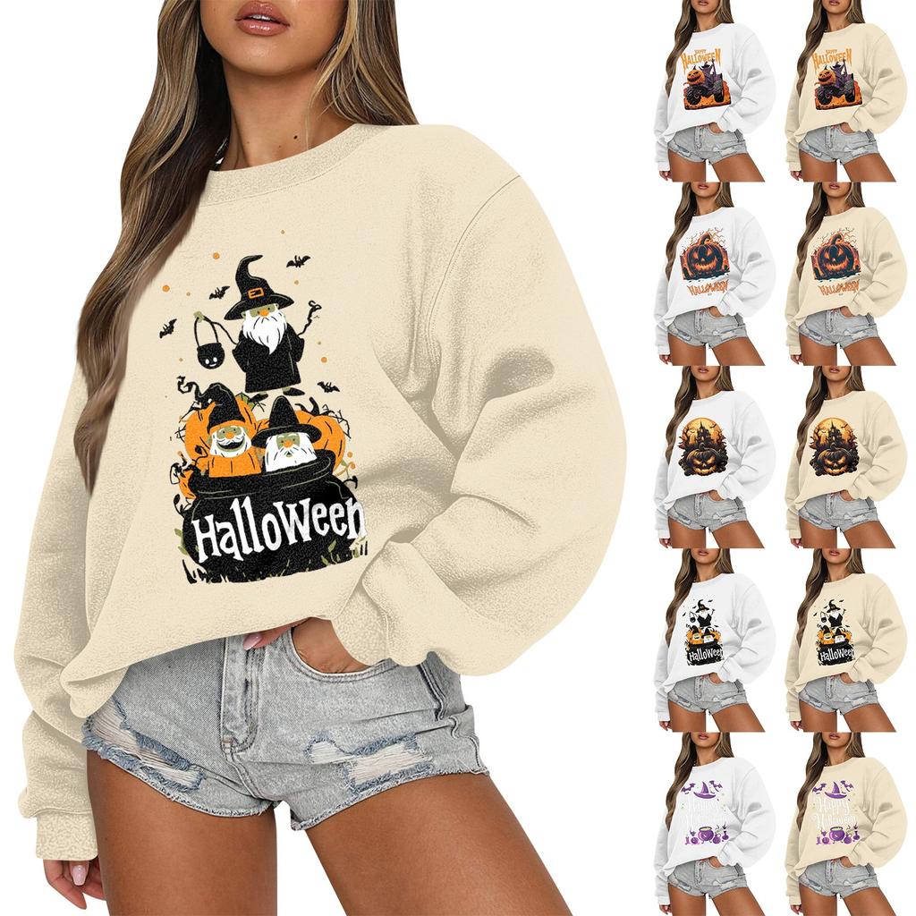 Женский повседневный модный трикотажный спортивный топ с длинными рукавами, свободный крой, Хэллоуин