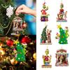 Christmas Green Elf Pendant Acrylic 2D Flat Hanging Ornament Santa Suit Green Elf Hanging Decor for Tree Mantel Door Decoration
