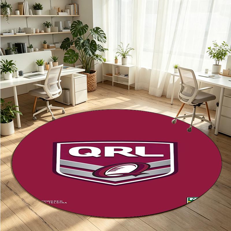 Queensland Maroons Printed Round Crystal Velvet Rug Soft Non Slip Floor Carpet For Bedroom Holiday Gift