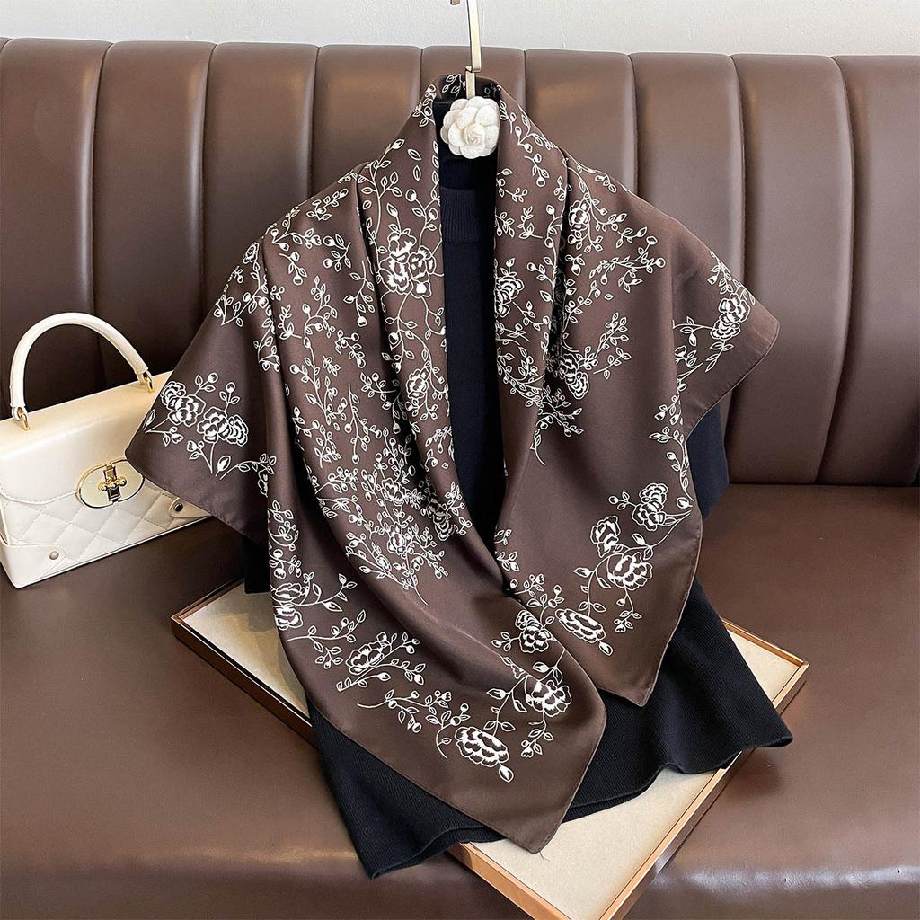 Summer Luxury Square Silk Scarf Women Satin Print Hijab Scarves Pareo Bandana Female Shawl Wrap Headband Foulard 90*90Cm