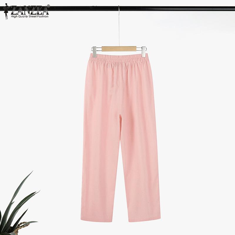 ZANZEA Женские повседневные брюки с эластичной резинкой на талии и шнурком, однотонные