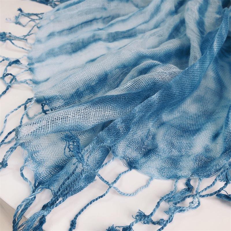 Spring And Summer French Thin Tie-Dye Linen Bandana Scarf Outdoor Beach Sun Protection Soft And Breathable Scarves Shawls