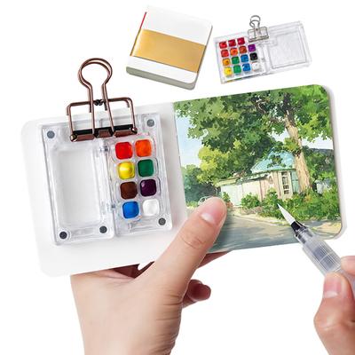 Мини-коробка для акварельных красок Pocket Artist Travel Set 8/15-цветная палитра из орехового дерева с металлическим зажимом Портативная акварельная ручка