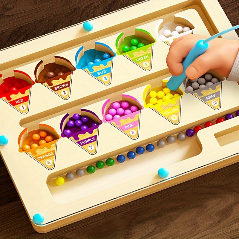 Wooden Puzzle Maze Toy, Focusing On Color Classification and Number Calculation Training, Magnetic Ice Cream Toy for Children Over Three Years Old