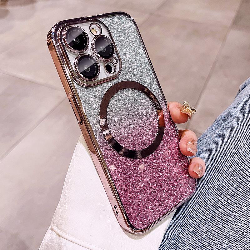 Новый гальванизированный магнитный чехол для IPhone15Promax, 14 Apple 16 Защитный чехол, 13 Градиентный блеск