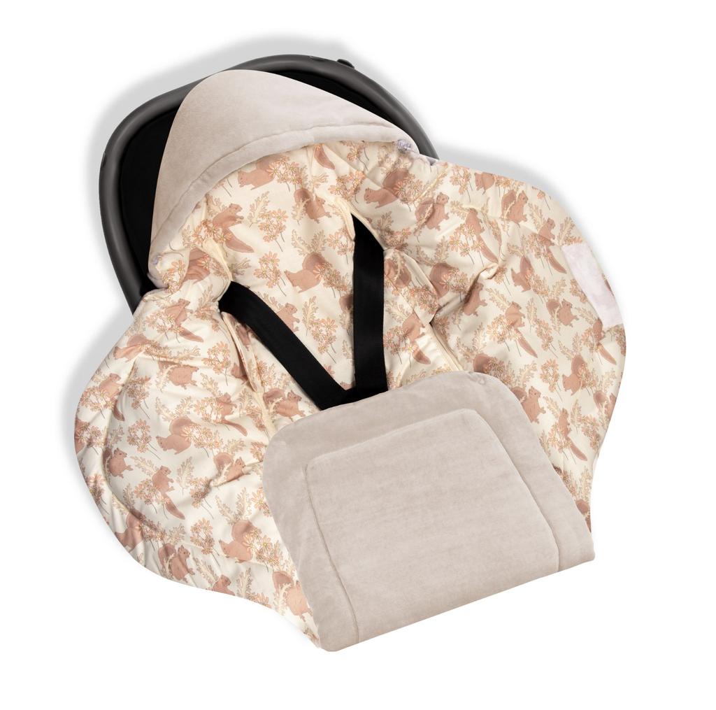 Car Seat Wrap/Blanket Vintage Animals Almond