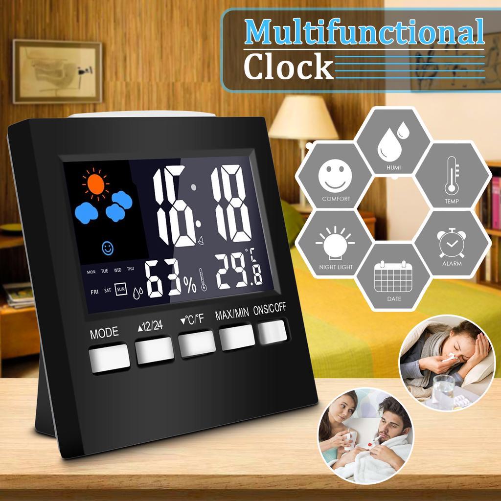 LED Digital Multi-Function Thermometer Hygrometer Weather Station Clock Alarm Calendar Home Room Voice Control Health Monitoring
