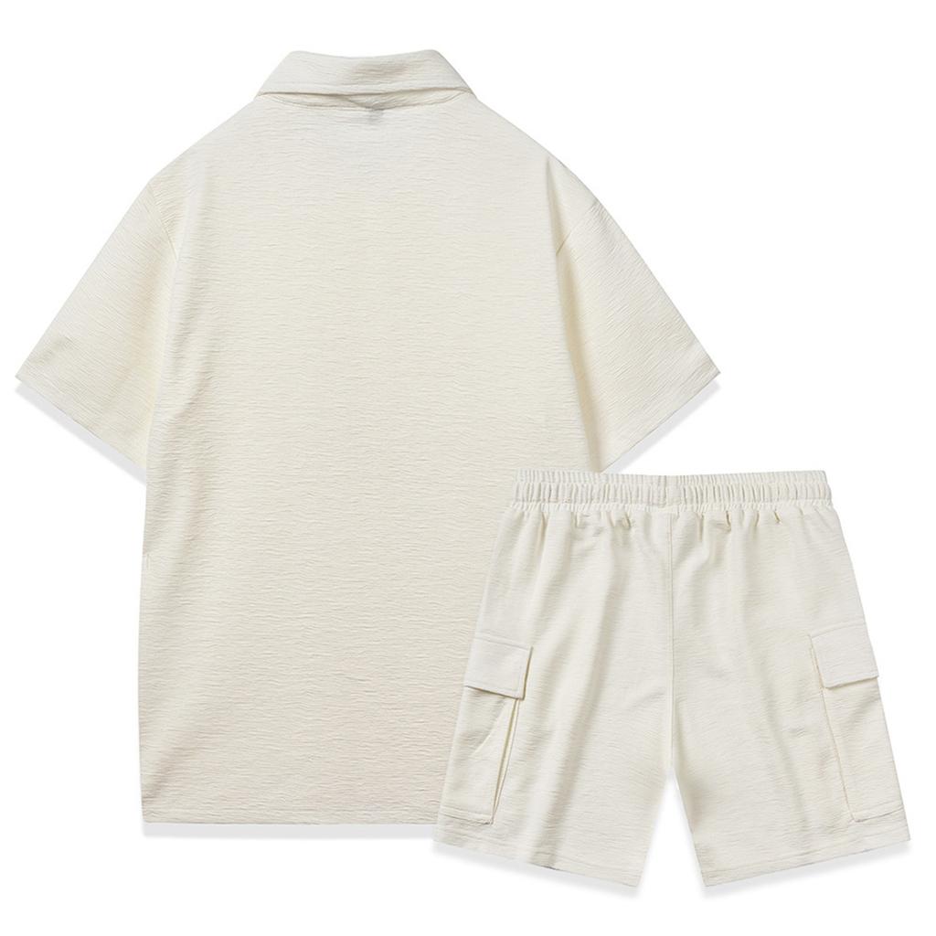 Мужские однотонные рубашки с короткими рукавами на пуговицах, мужские повседневные модные рубашки с короткими рукавами, комплект шорт