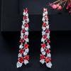 CMM Unique Love Heart Cut Sparkly Red Cubic Zirconia Long Dangle Drop Earrings for Women Jewelry Gift