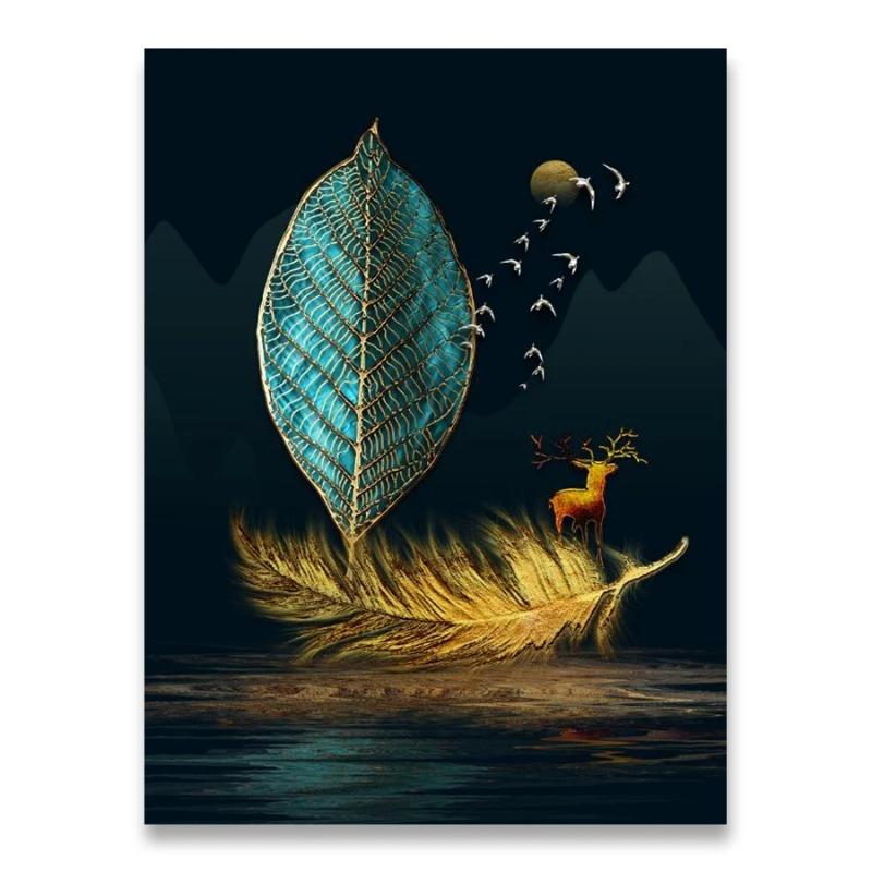 Дешевая картина на холсте в китайском стиле, зеленый и золотой, водонепроницаемые настенные художественные принты, домашний декор, печать на холсте, плакатах