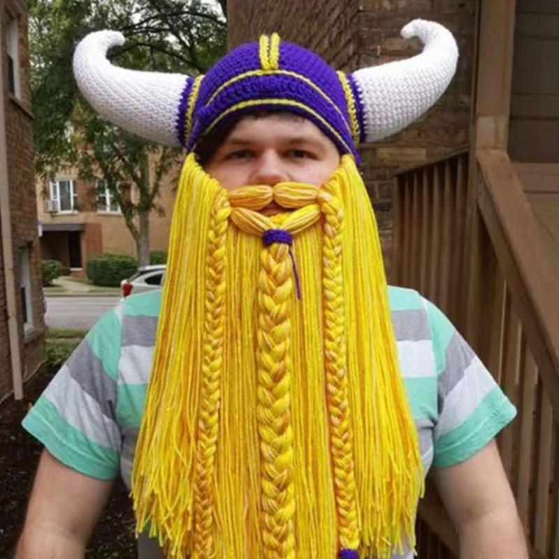 Креативная забавная борода, съемная, персонализированная, для вечеринки, длинная борода, острые рога, шерстяная, ручная работа, забавная, для осени и зимы