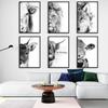 Animal Side Face Portrait Modern Wall Canvas Print Wild Life Art Poster Black and White Photo For Living Room Home Decor Cuadros