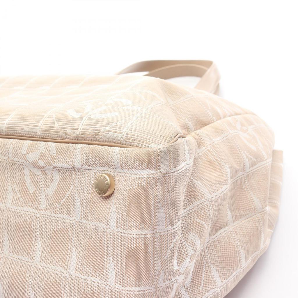 Used CHANEL New Travel Line MM Tote Bag leather Nylon canvas Beige Used Women