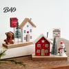 Christmas Showcase Display Mini Village House Figurine, Winter Scene Ornament with Snowman Hand Painted Wood Town Bear & Mailbox, Nordic Style Desktop