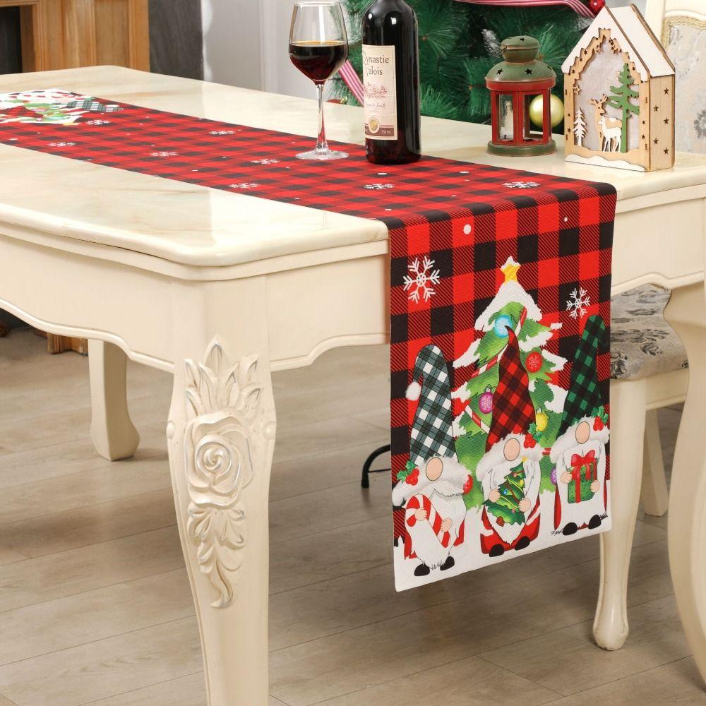 Cartoon Christmas Elk Table Runner Rectangular Cloth Santa Claus Rudolf Tablecloth Christmas Tree Christmas Decoration