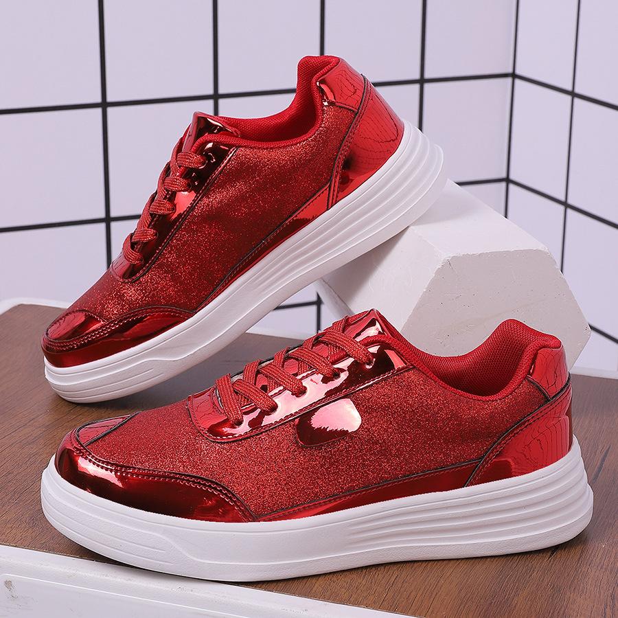 Spring And Autumn Korean Version Of Casual Sports Board Shoes, New Glossy Fashion Women'S Shoes, Low-Top Lace-Up Flats