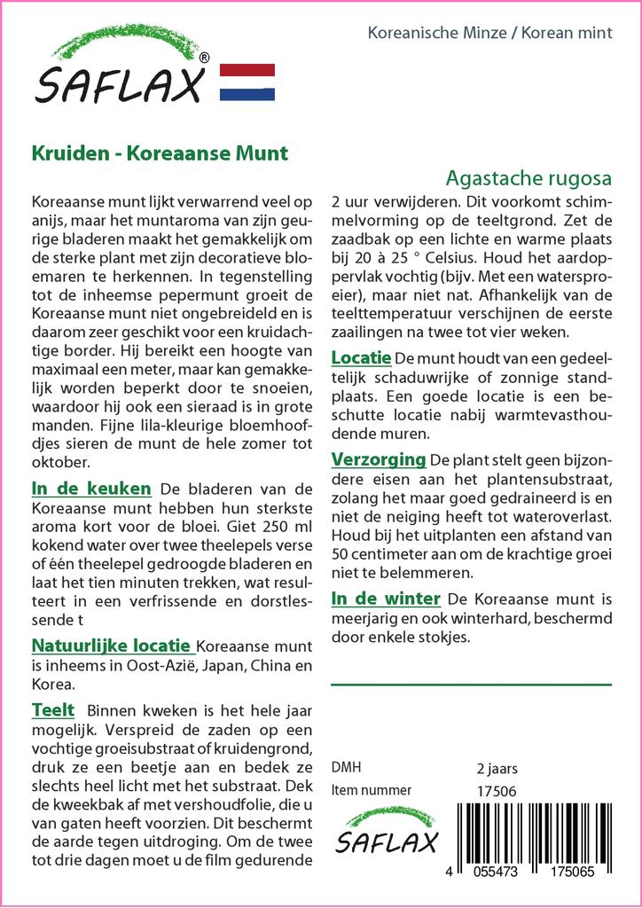 SAFLAX Garden in the Bag - Мята корейская - 1200 семян - С субстратом в подходящем пакете-стойке - Agastache Rugosa