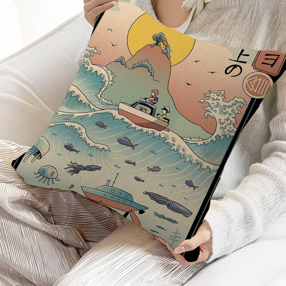 Коллекция Укиё-э Studio Ghibli Офисная подушка-подушка Наволочка Чехол для автомобильной подушки 45X45 см Наволочка для поясничной подушки Наволочка для диванной подушки