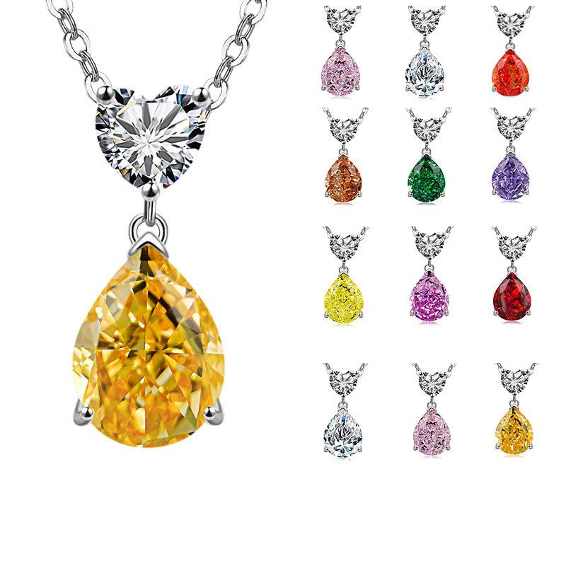 Jewelry Temperament Warm Sun Water Drop Necklace Ice Flower Cut Zirconium Platinum Plated 925 Silver Pendant Necklace