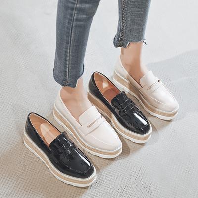 2025 Осень Женские Простые Туфли с Пайетками Водонепроницаемая Платформа Толстая Подошва Повышающие Рост Британский Стиль Высокий Каблук Повседневные HZB-007-31