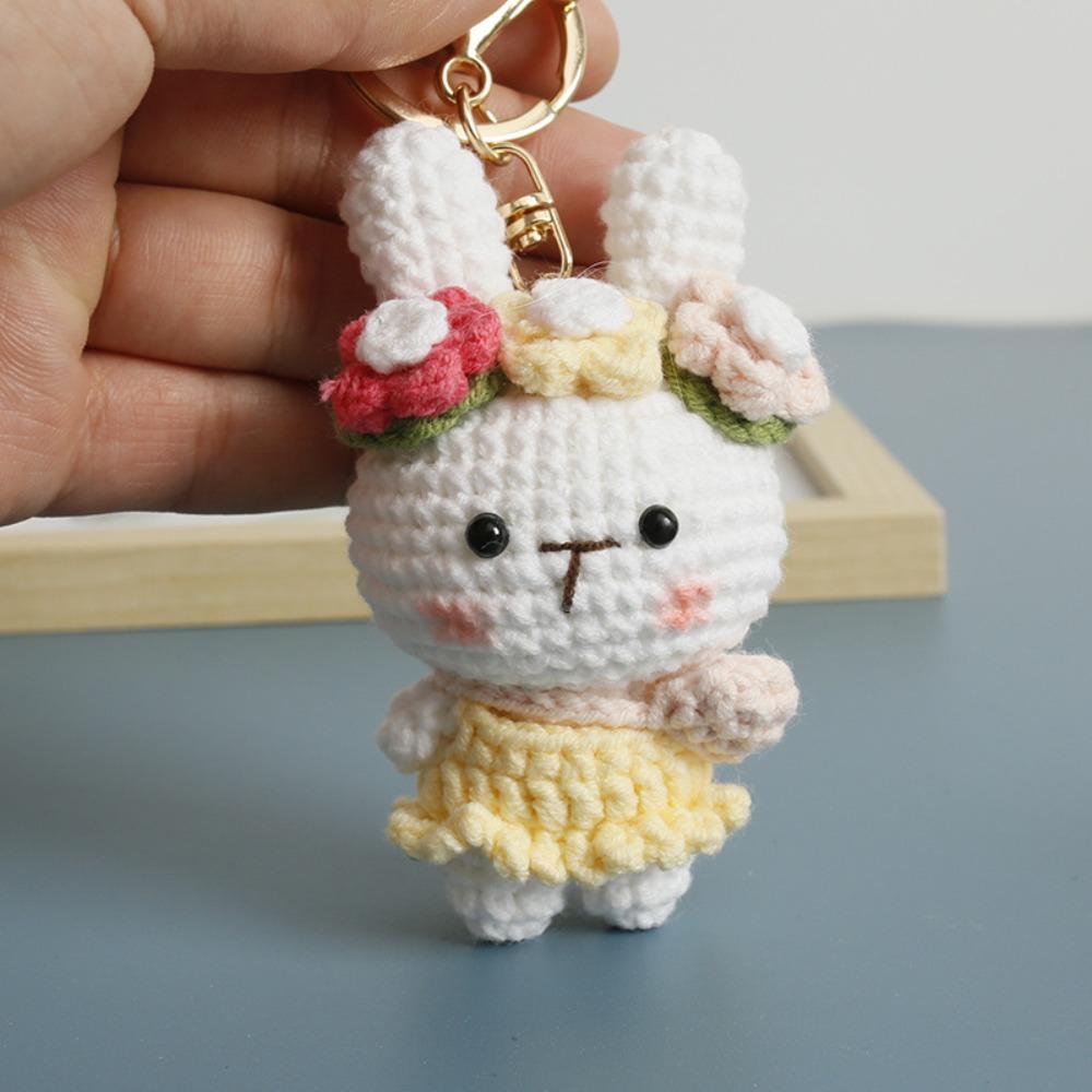 Cartoon Carrot Bunny Keyrings Knitting Rabbit Doll Pendant Crochet Keyrings Friends Gift