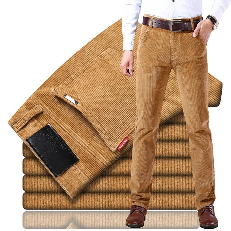 Men's Fall and Winter Mid-waist Stretch Commuter Pants Corduroy Straight Casual Pants
