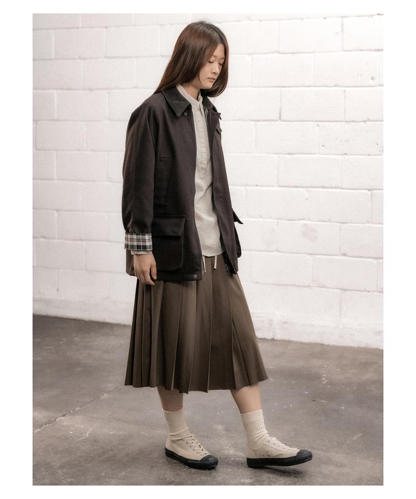 Cotton Bell Elastic Pleated Skirt - Brown