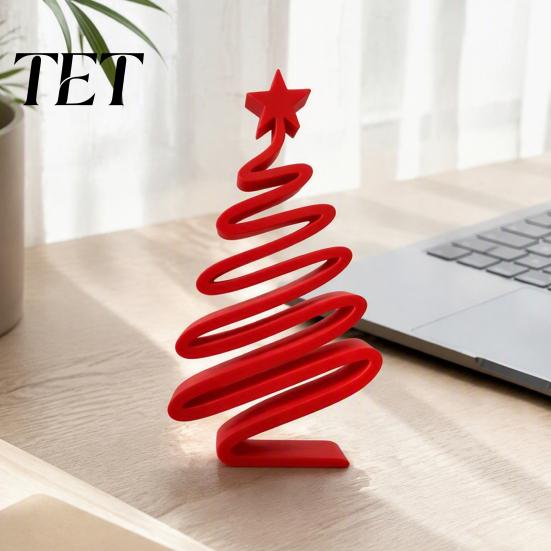 Handcrafted Tree Figurines 3D Printed Minimalist Christmas Desktop Ornament, Modern Holiday Table Living Room Accents Sign for Bedroom Home