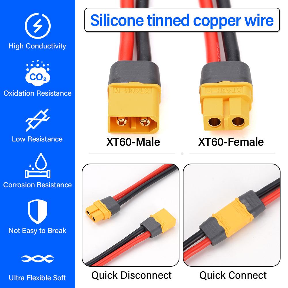 12AWG XT60 Male Turn Female Домашняя батарея для хранения энергии Солнечная панель Перезаряжаемая батарея Соединительный кабель 6 м Подходит для автомобилей RV