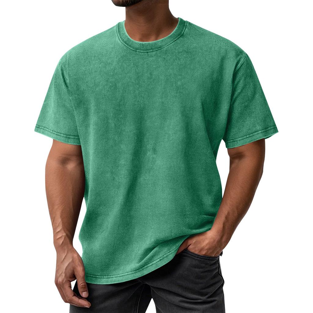 Men's Summer Retro Washed Round Neck Distressed Top Loose Short-sleeved T-shirt