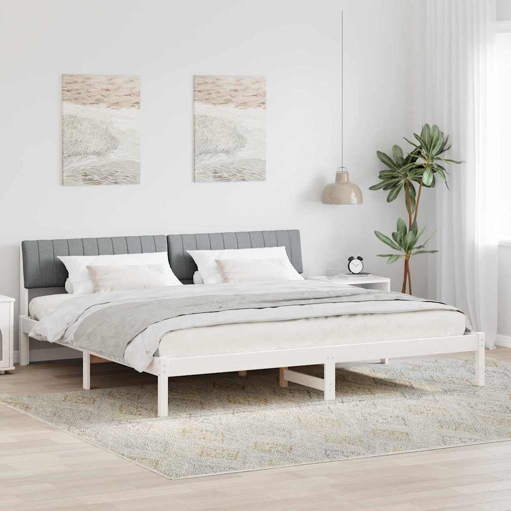 Bed Frame in White and Light Grey 200 x 200 cm Solid Pine Wood