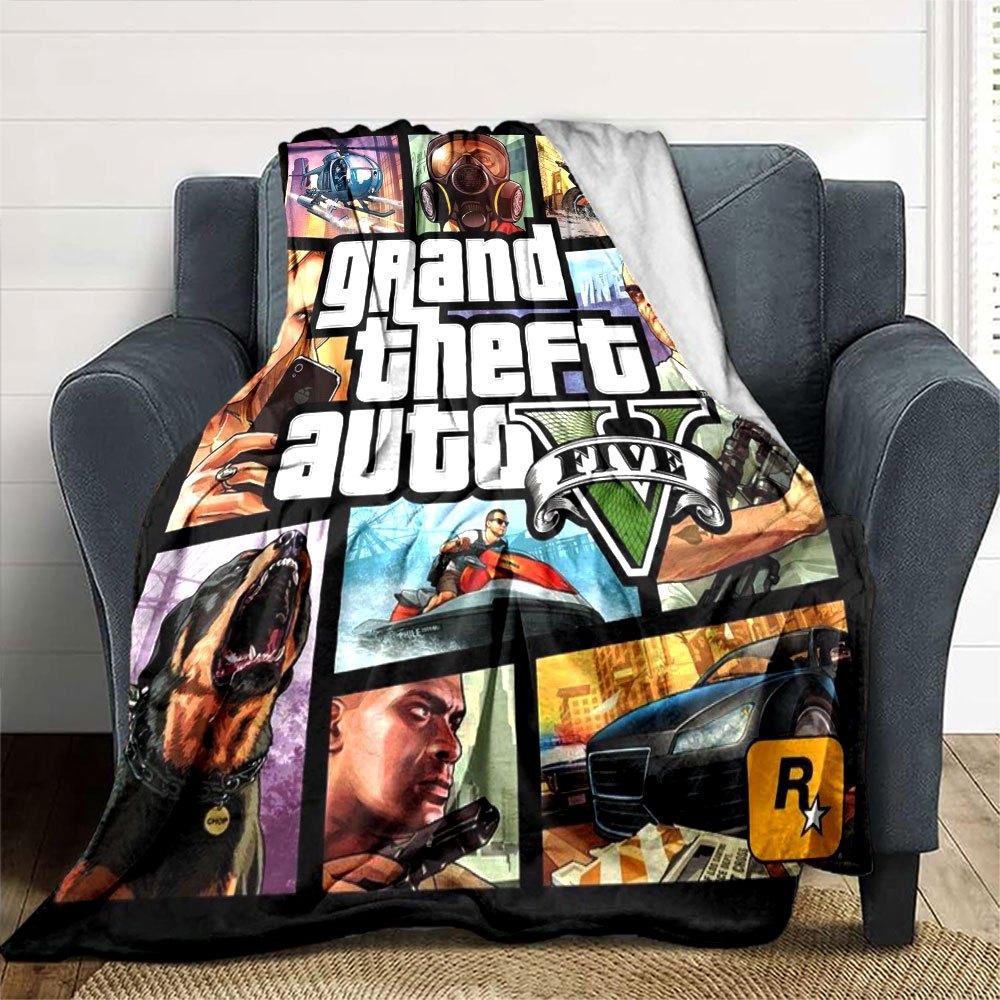 1 шт. Мягкое фланелевое одеяло Grand Theft Auto с дизайнерским принтом. Уютное одеяло для всех сезонов, идеально подходит для дивана, кровати, офиса