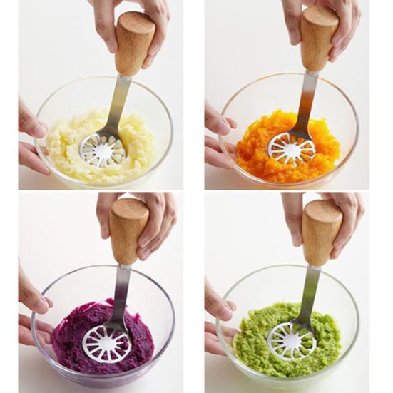 Нержавеющая сталь Картофелемялка Деревянная длинная ручка Пищевой Многофункциональный ручной инструмент для затирания моркови и овощей