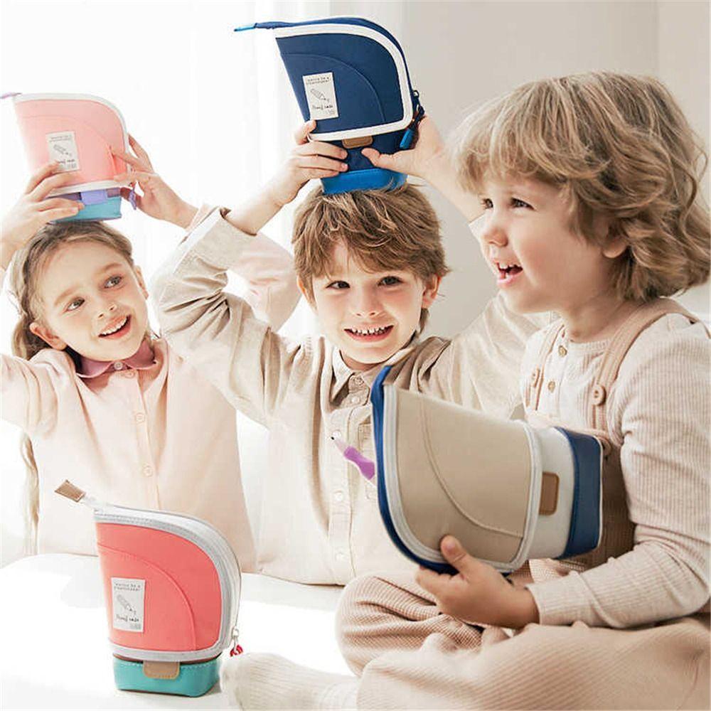 Vertical Retractable Pencil Bag 2-in-1 Stationery Storage Bag  Desk Supplies Holders