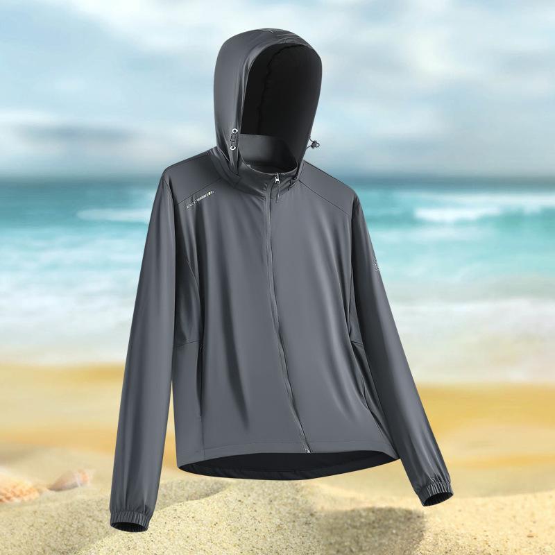 Summer ice silk sunscreen clothes men's and women's thin breathable hooded jackets outdoor UV-proof skin clothes LOGO